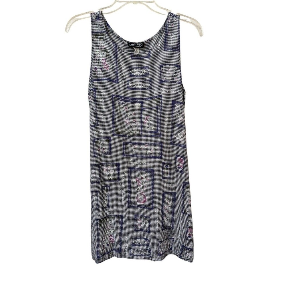 Vintage Limited Black and White Sleeveless Shift Dress with Floral Panels
